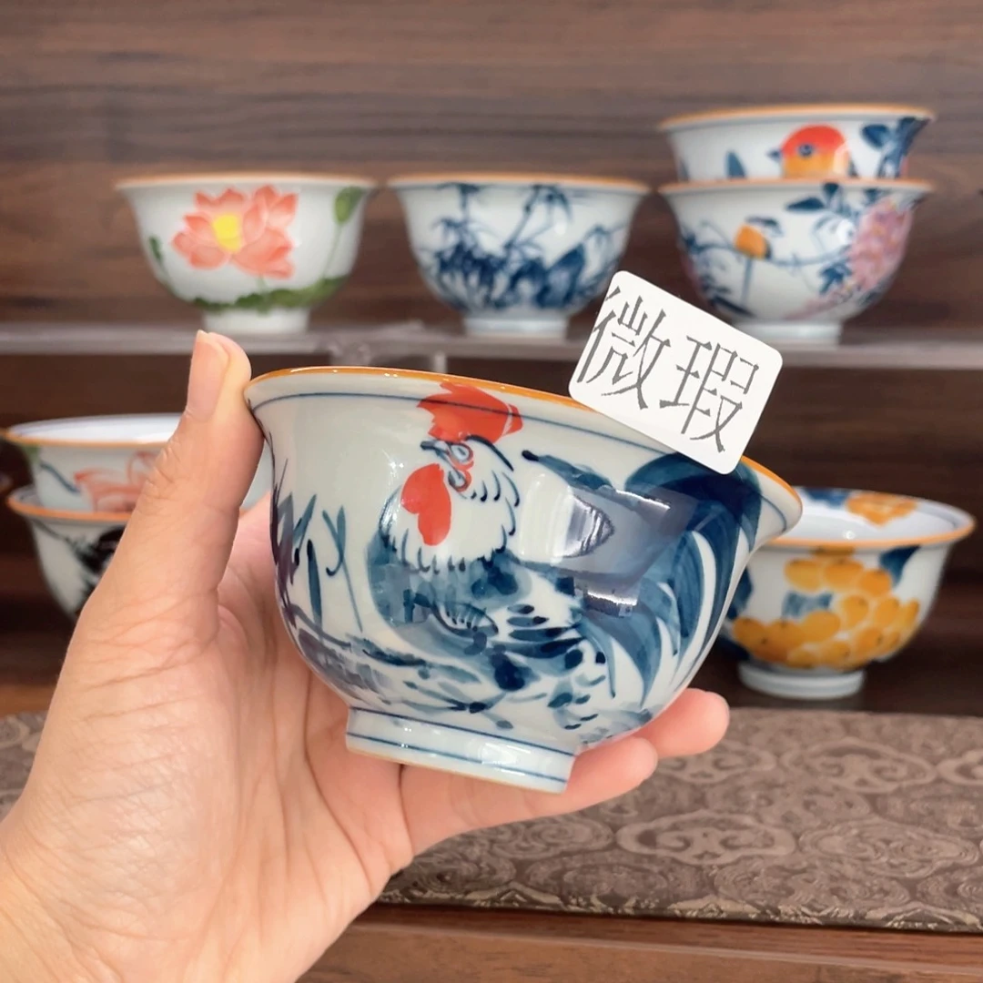 釉下手绘茶具微瑕