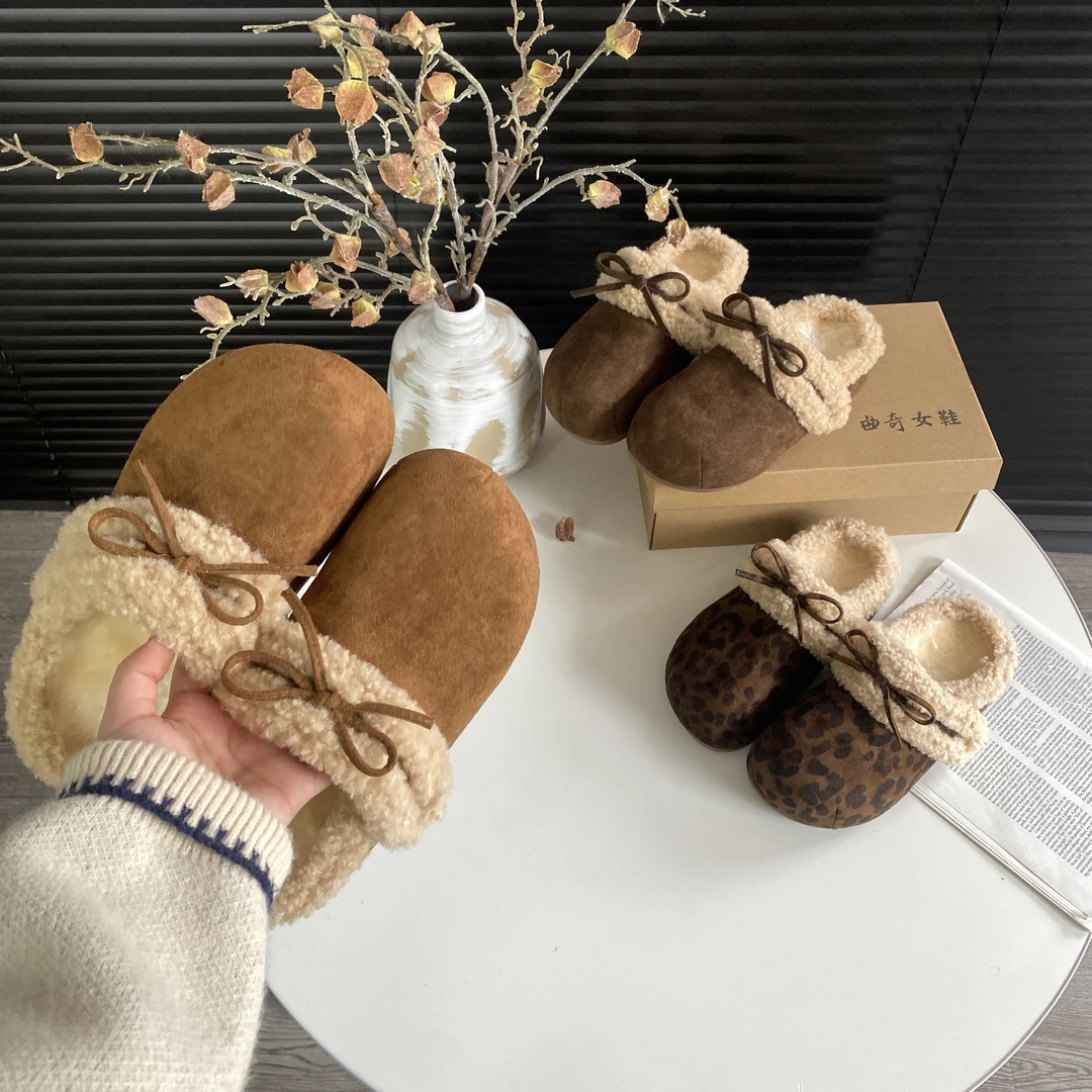 秋冬女款包头拖鞋百搭加绒韩版女蝴蝶结小个子内增高软底勃肯鞋女