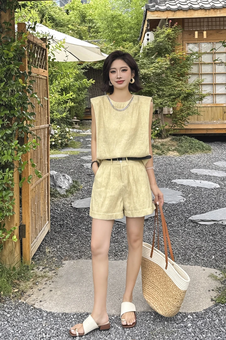 【钰姐精选】永妮8863-千金风夏季法式时尚短裤套装休闲百搭静奢风