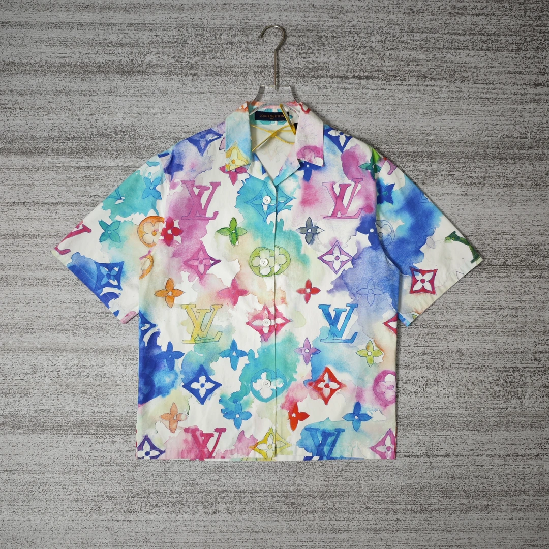 99新 LouisVuitton/路易威登 水墨印花休闲短袖衬衫/尺码S＃5337