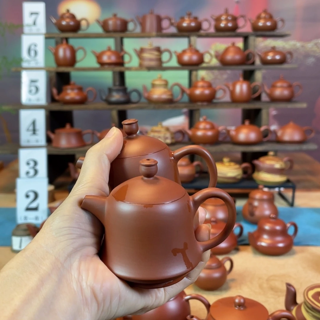 茶壶紫砂奢*潮州手工手拉朱泥金钟壶