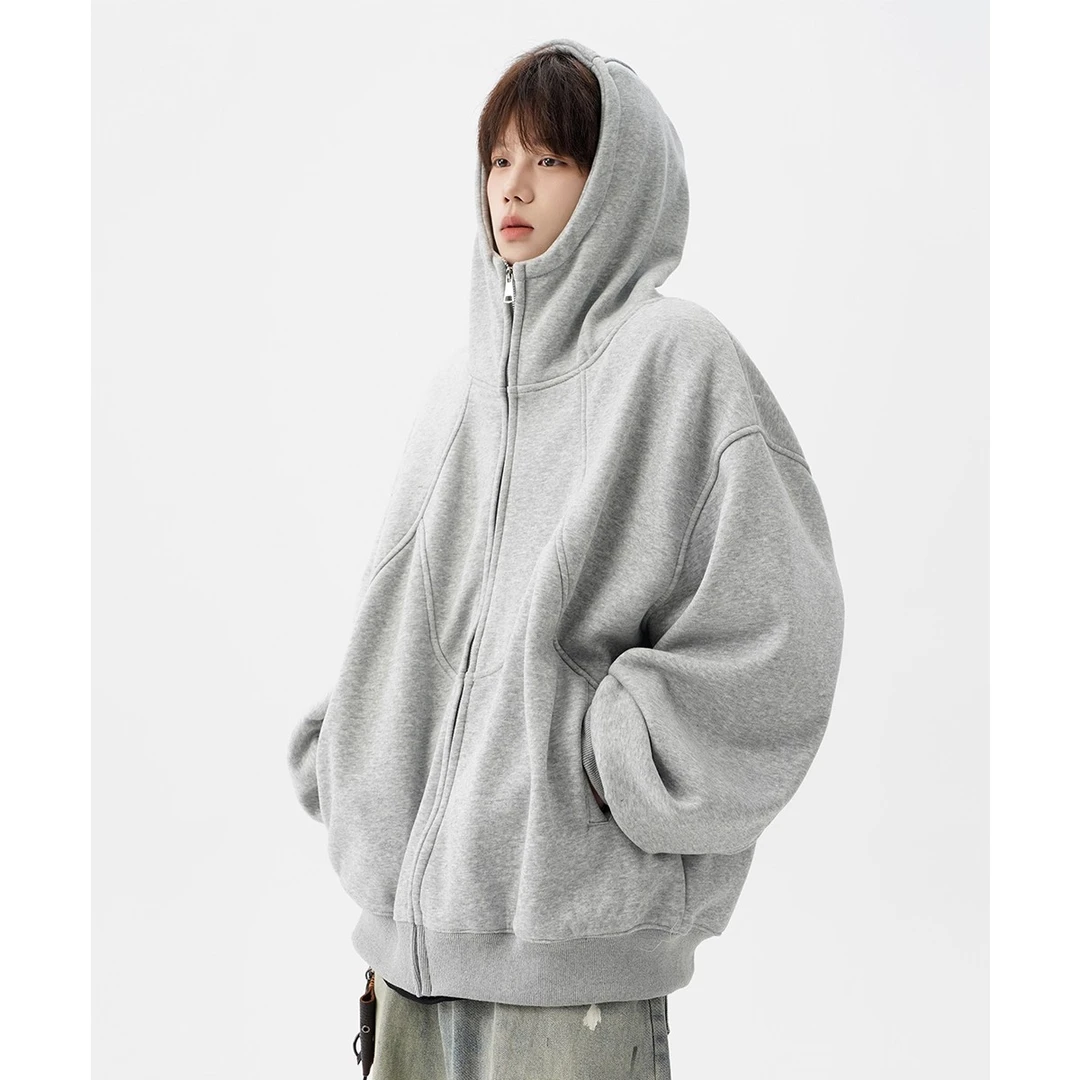 美式解构连帽外套男款春秋款设计感拼接卫衣开衫高街痞帅情侣帽衫