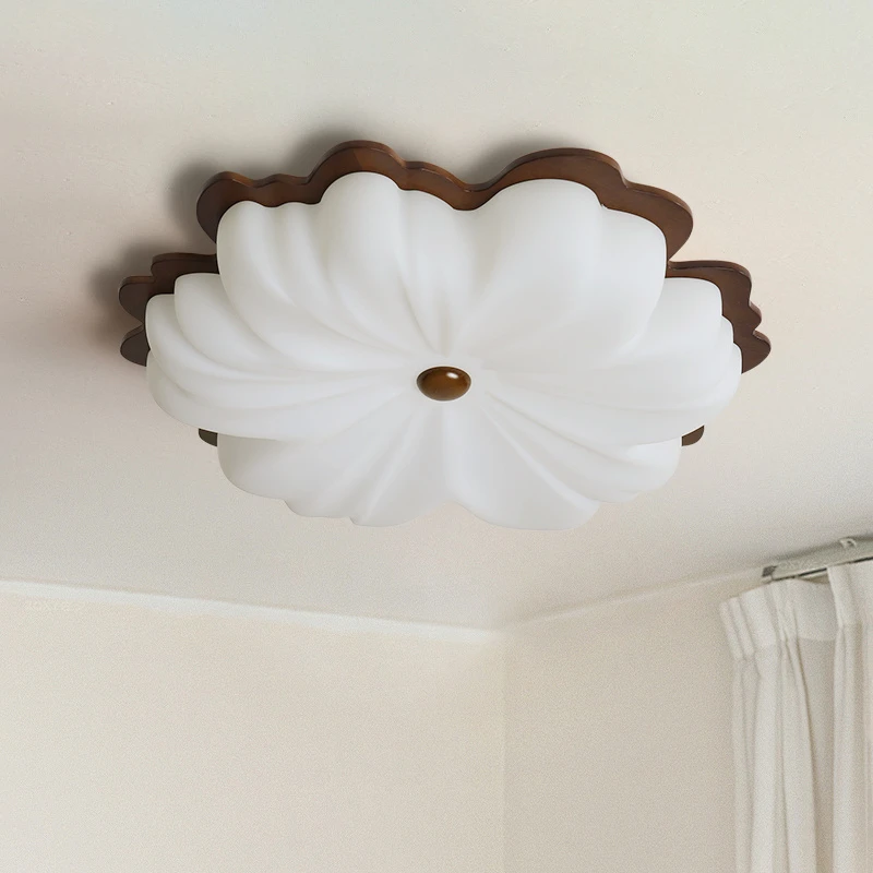 实木主卧室灯吸顶灯中古法式奶油风书房圆形全光谱儿童房护眼灯具