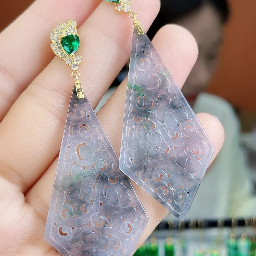 翡翠银S925镶嵌耳饰