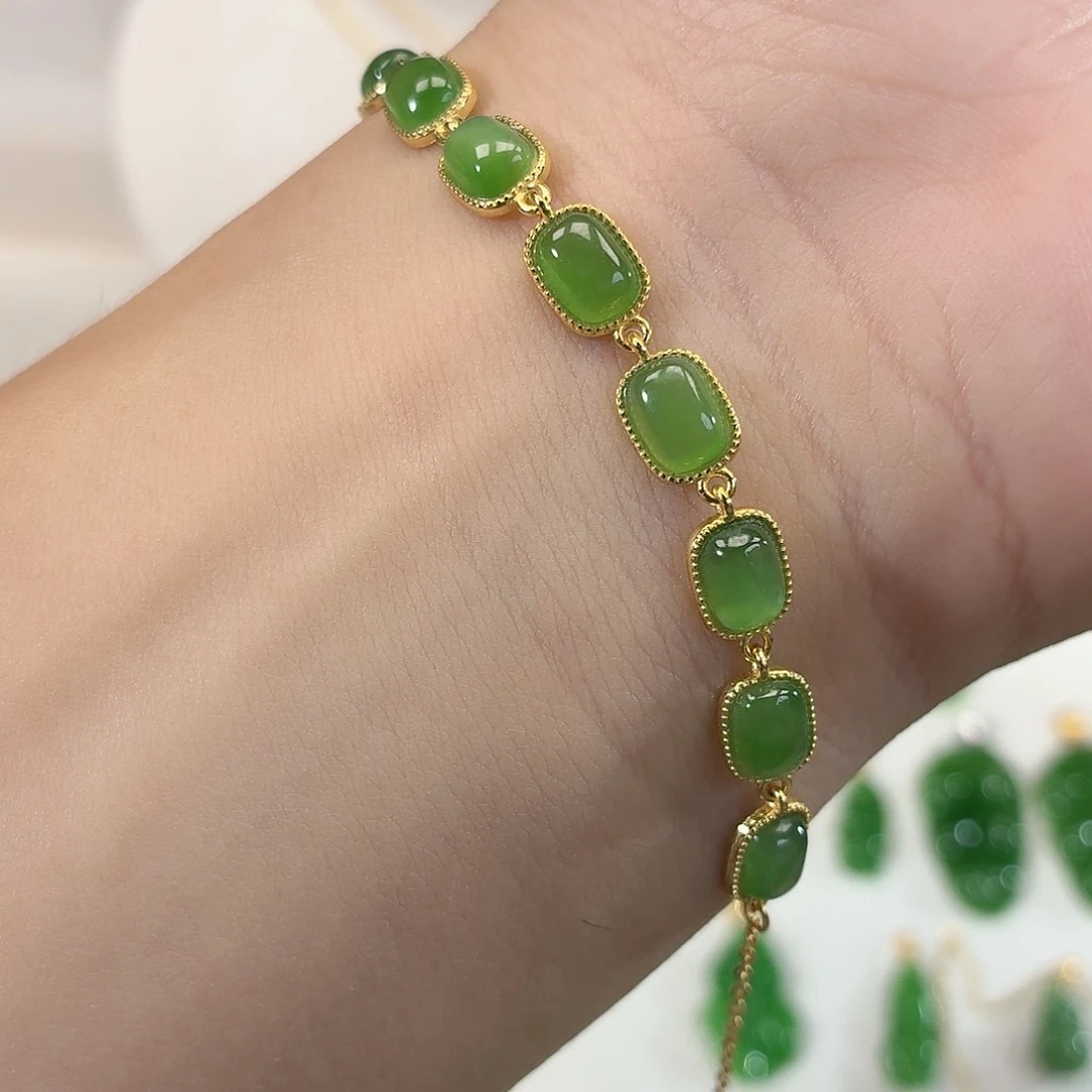 和田玉（碧玉）银S925镀金镶嵌颈饰