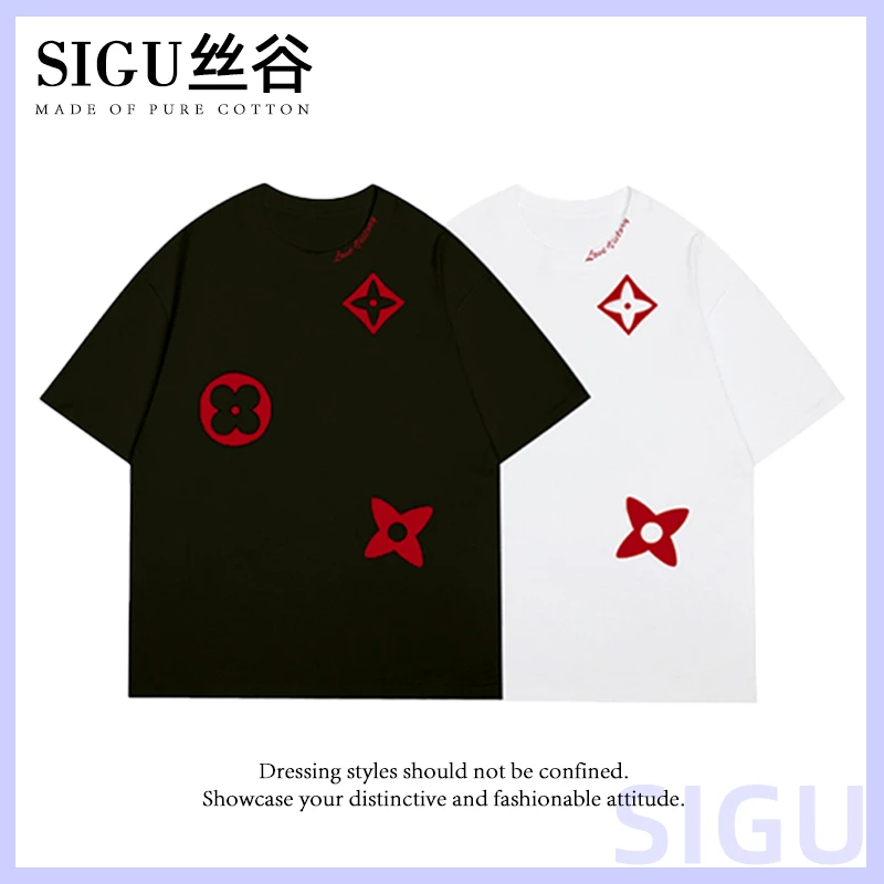 S060小众潮流设计师定制宽松短袖休闲纯棉情侣男女同款发泡百搭