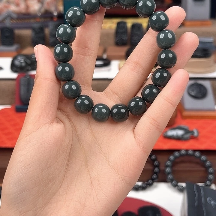 和田玉未镶嵌手串卡12浅色沙枣青