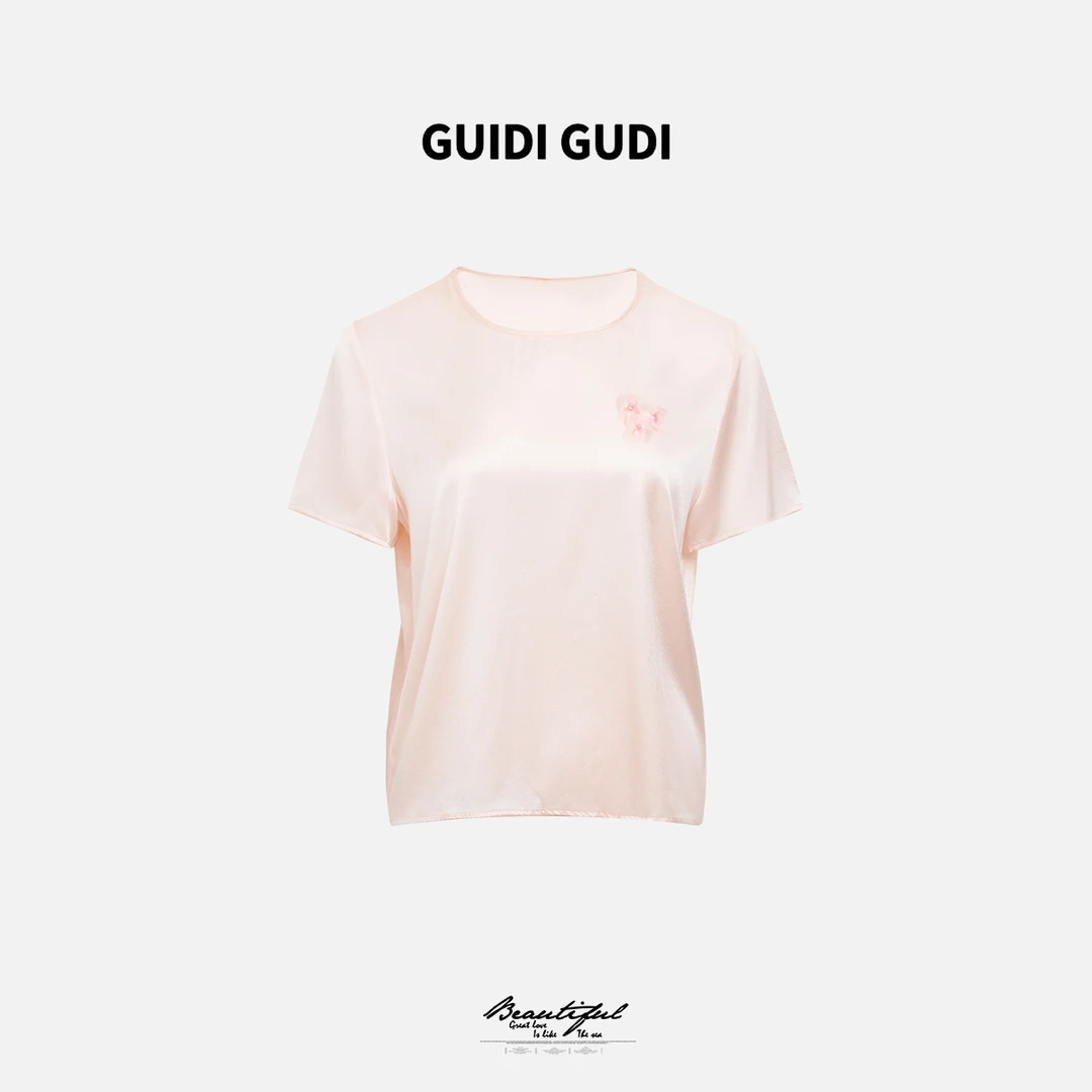 GUIDI GUDI【小粉花】黄加蓝气质休闲百搭花花短袖T恤