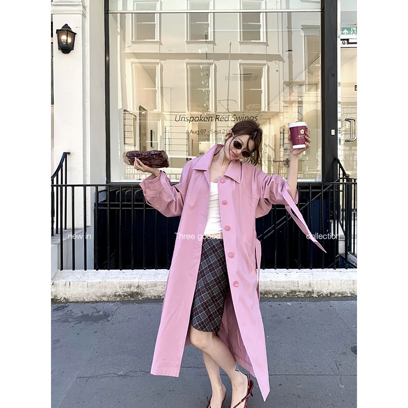 THREE GOOOD/三吉粉月栖枝 简约大气感中长款风衣外套Y725T10533