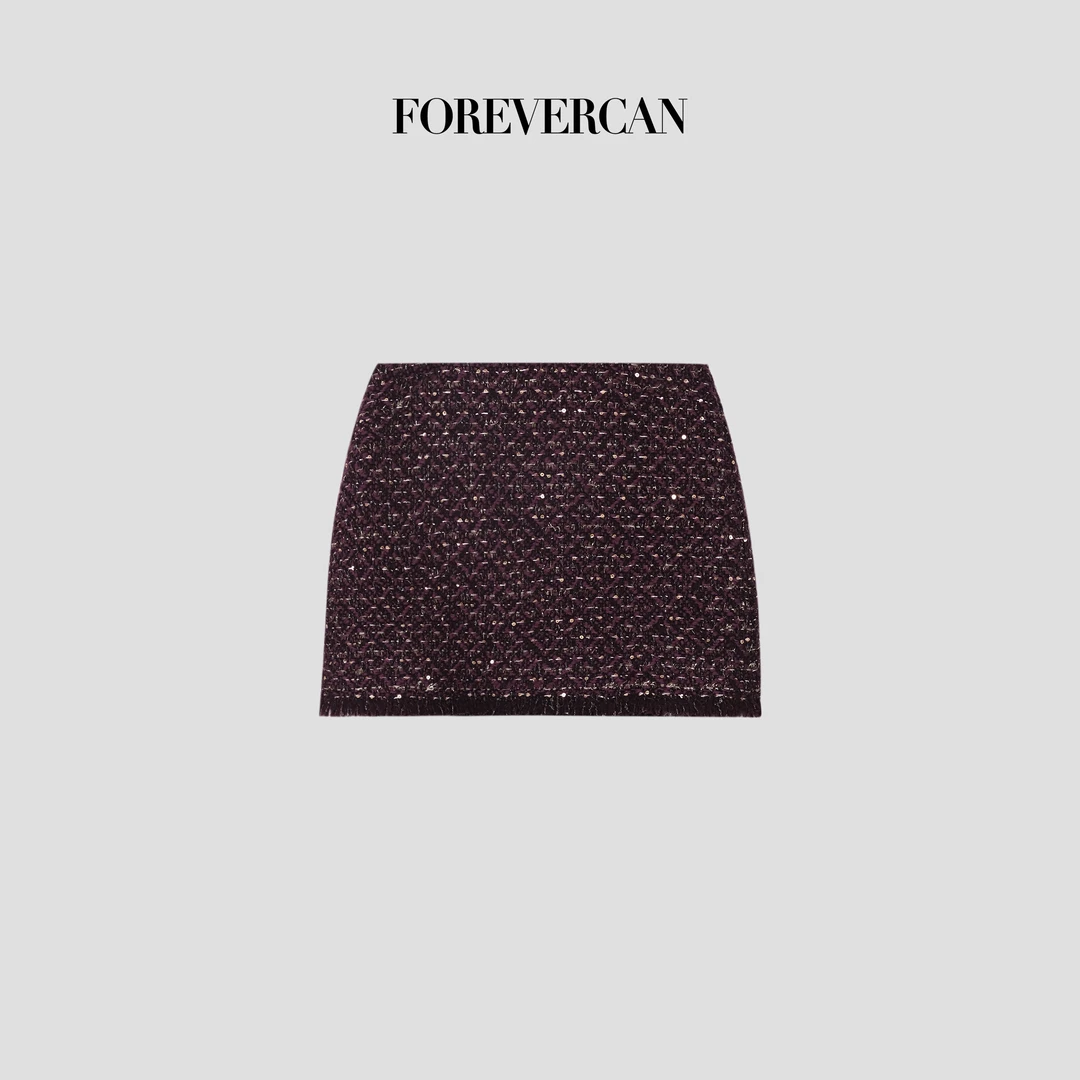 FOREVERCAN“紫绶金章”客订linton粗花呢高腰半身裙SD22786