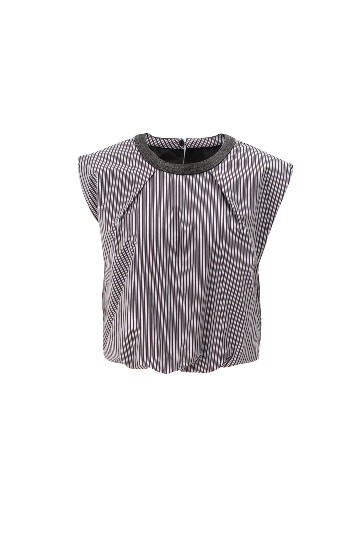 无袖圆领细条纹上衣