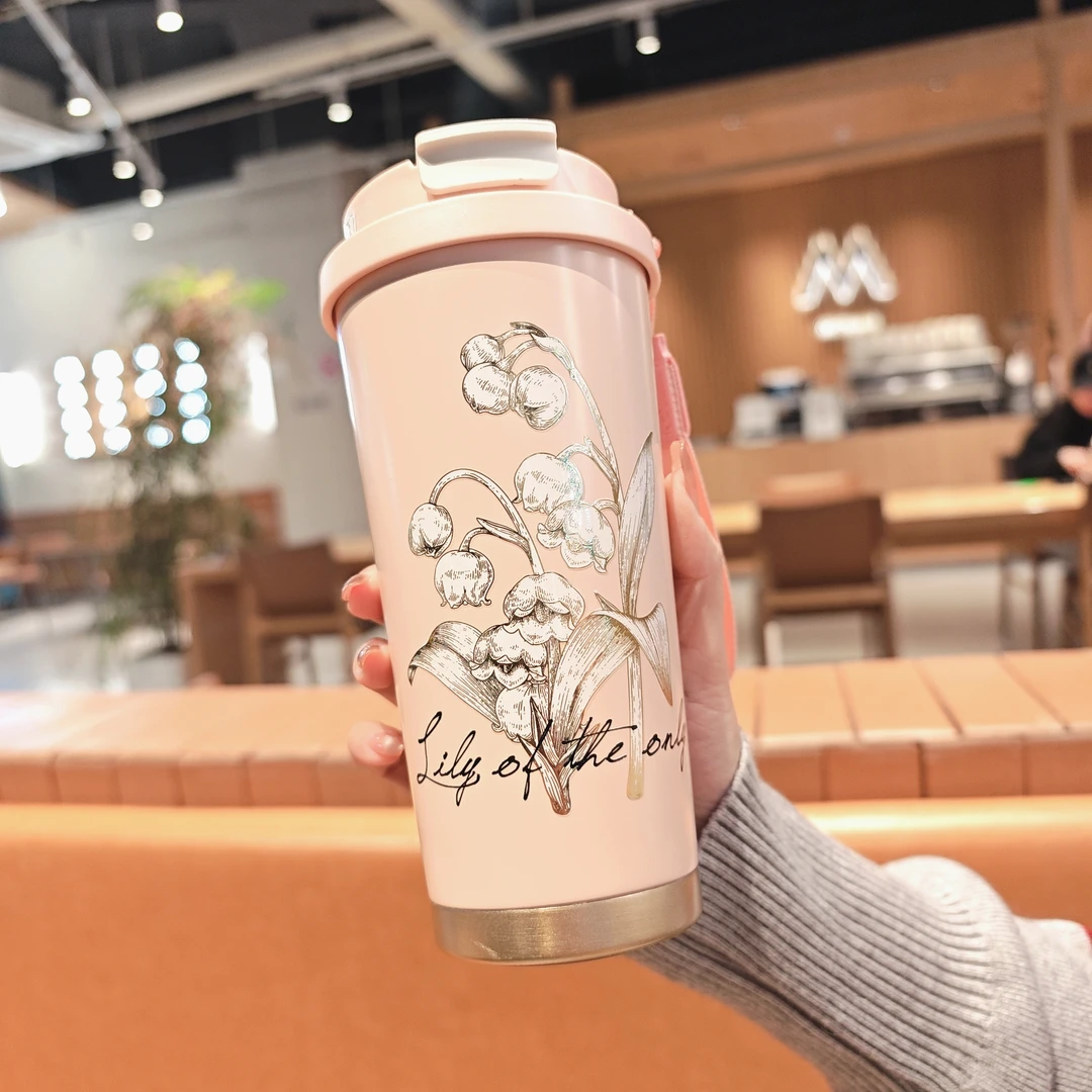 【小雨专属】优雅气质铃兰花系列陶瓷内胆高颜值双饮随身车载保温杯