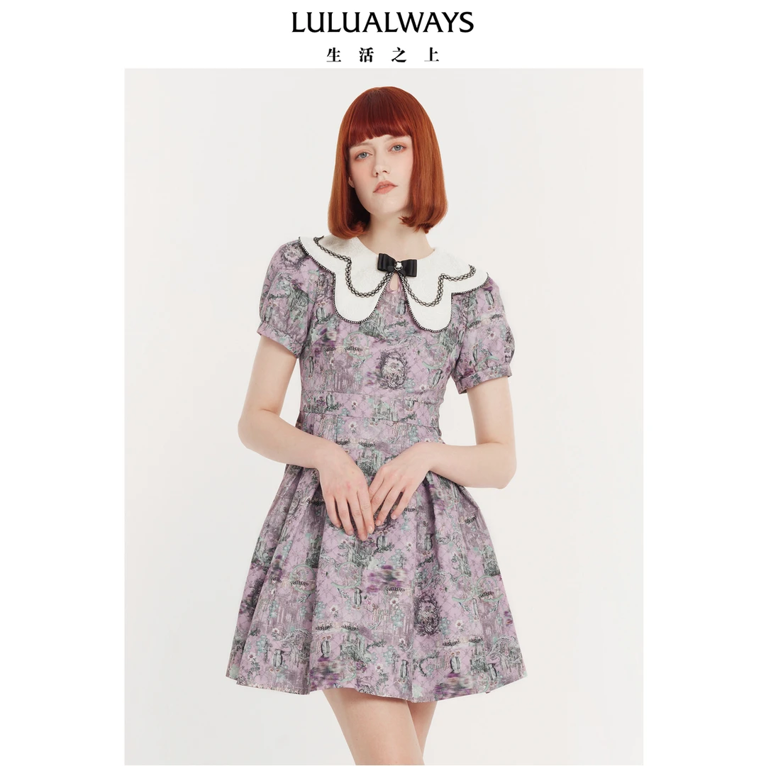 【蜜思仝粉丝专享】LULUALWAYS花边领收腰印花连衣裙