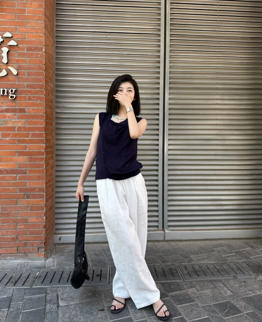 【胜华甄选】夏季凉感！老钱风高端天丝亚麻阔腿裤6399