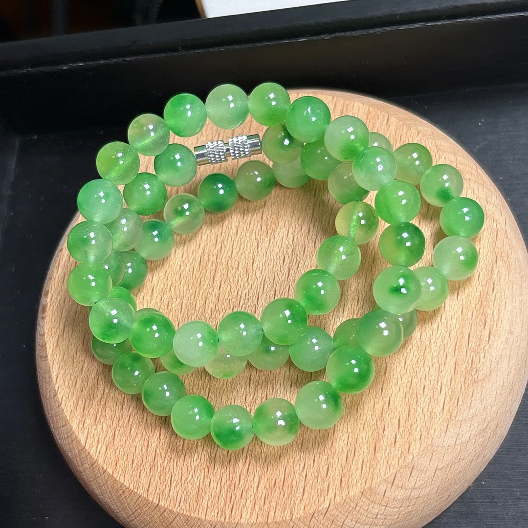 卡8缅料飘绿圆珠手串项链-多样性发一条