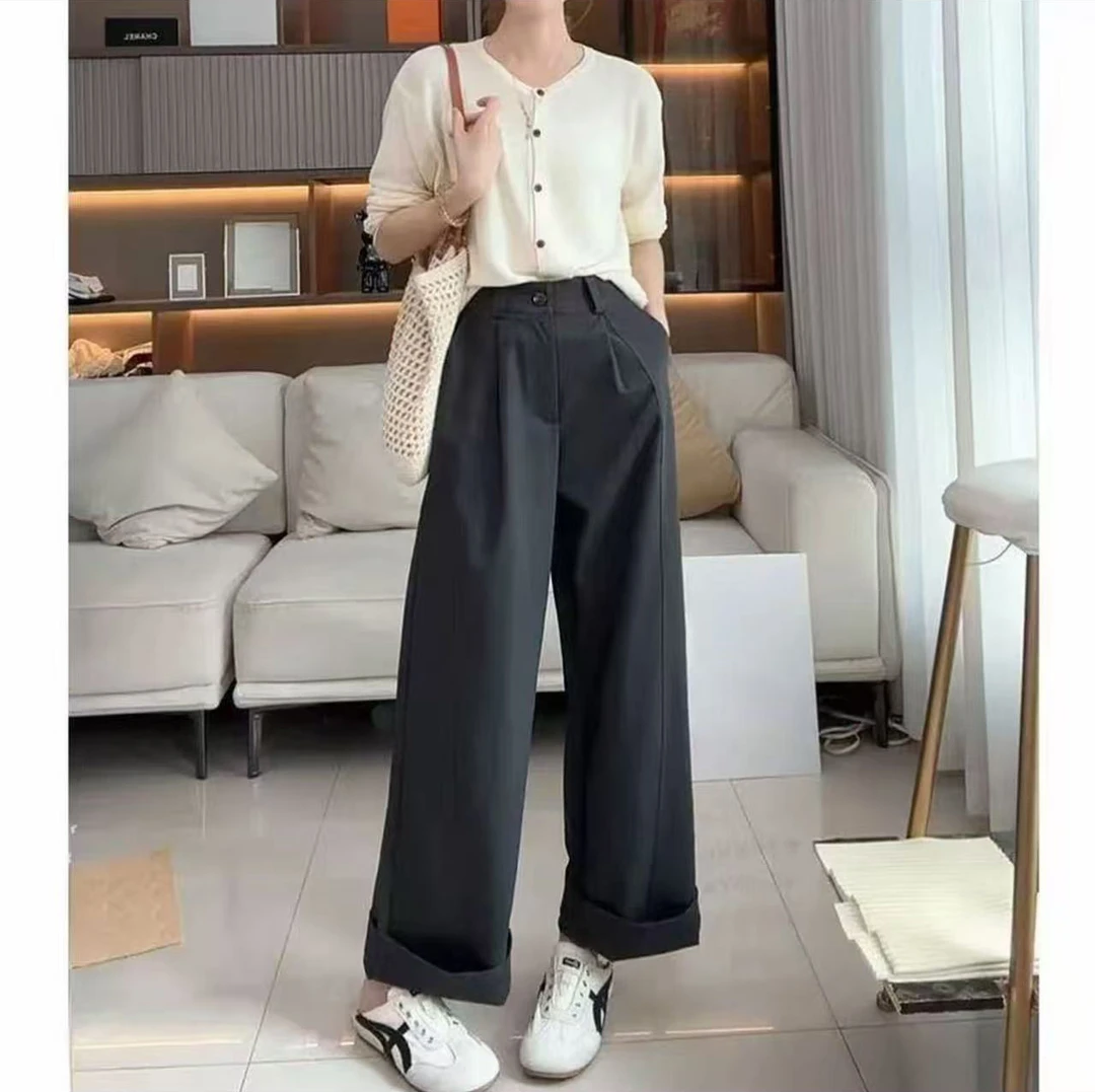 2025冬季新款加绒加厚阔腿裤直筒高腰显瘦直筒裤子女