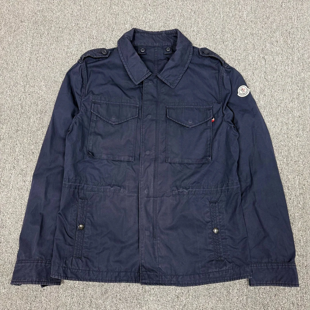 95新 MONCLER 12693041 蒙口 藏蓝色手臂徽标logo工装外套 2码