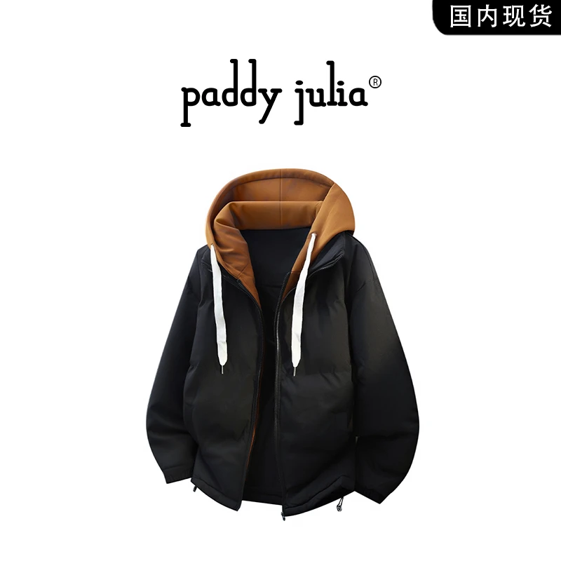 Paddy julia连帽潮流棉衣男士秋冬季防风面包服保暖宽松外套轻奢
