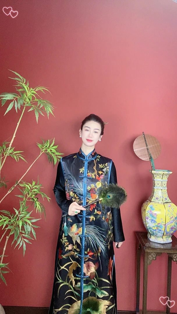 手绣老绣长款大凤凰长马甲