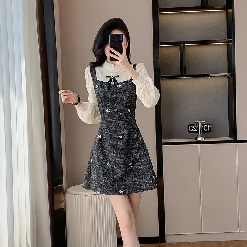 假两件连衣裙女轻奢高级感气质甜美女春秋小个子法式收腰a字短裙