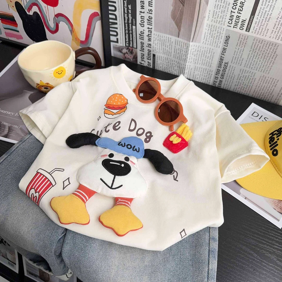 儿童短袖T恤纯棉夏季新款男女童休闲薄款可爱立体玩偶半袖上衣潮