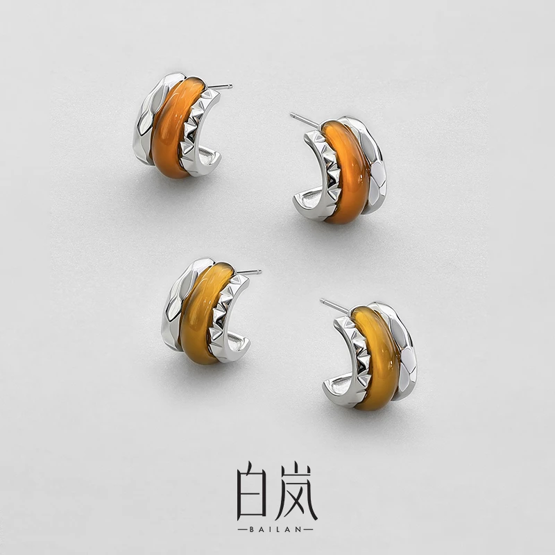 白岚落霞耳钉925银玛瑙新款轻奢耳环耳饰女ED4352