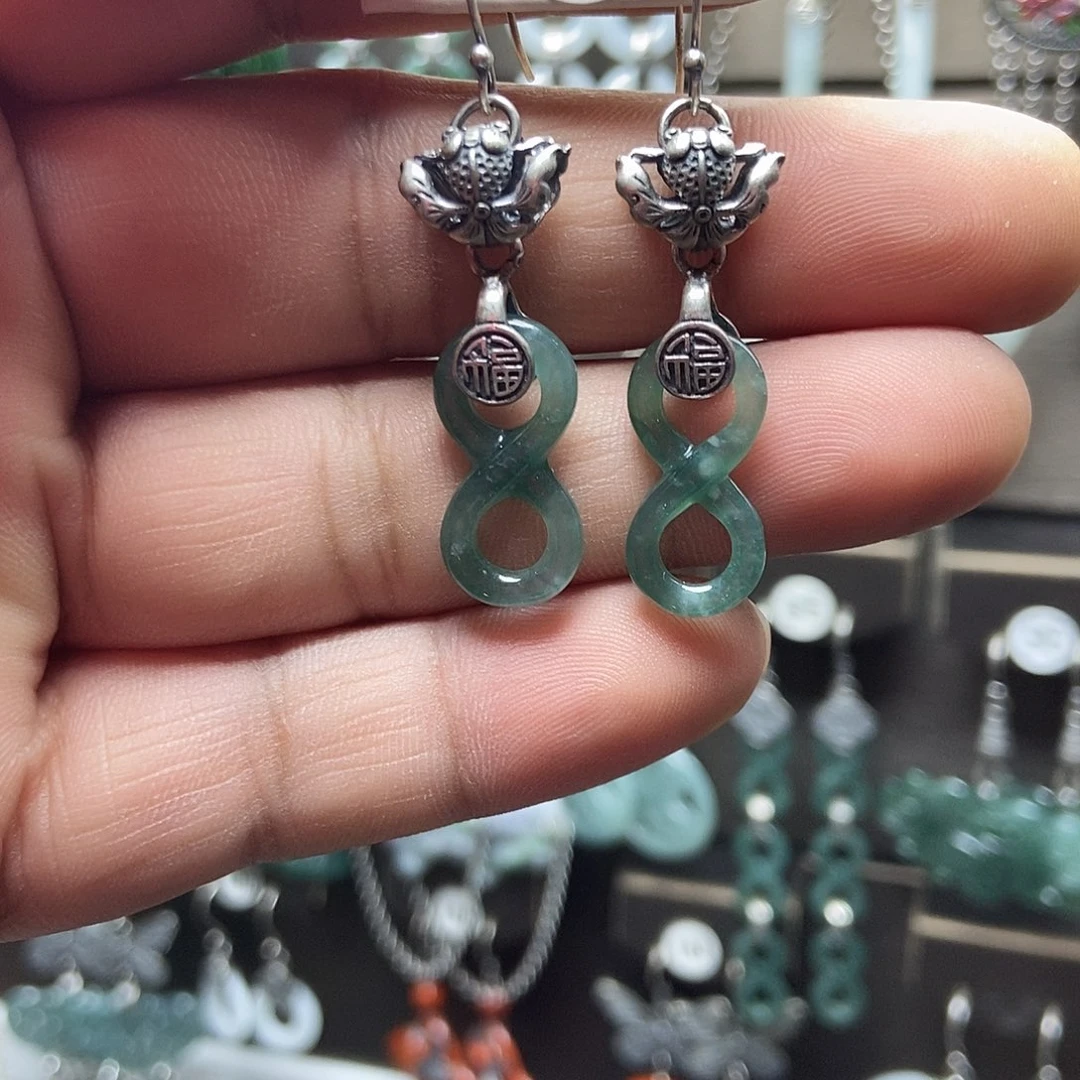 翡翠银S925镶嵌耳饰品质珠宝