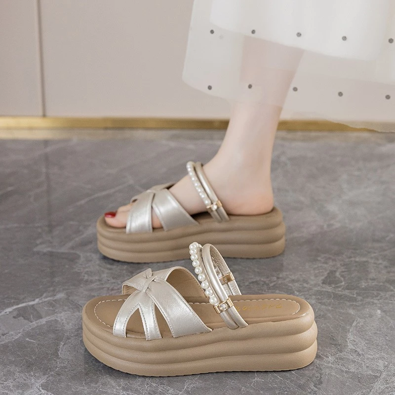 夏天配裙子两穿凉鞋女夏季外穿2025新款沙滩一脚蹬孕妇半拖鞋34码