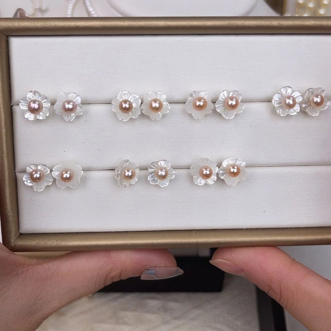 银S925镶嵌淡水珍珠耳饰多样性发一