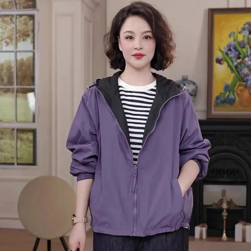 正反两面穿防晒连帽薄款外套女2025夏季新款休闲百搭宽松开衫上衣