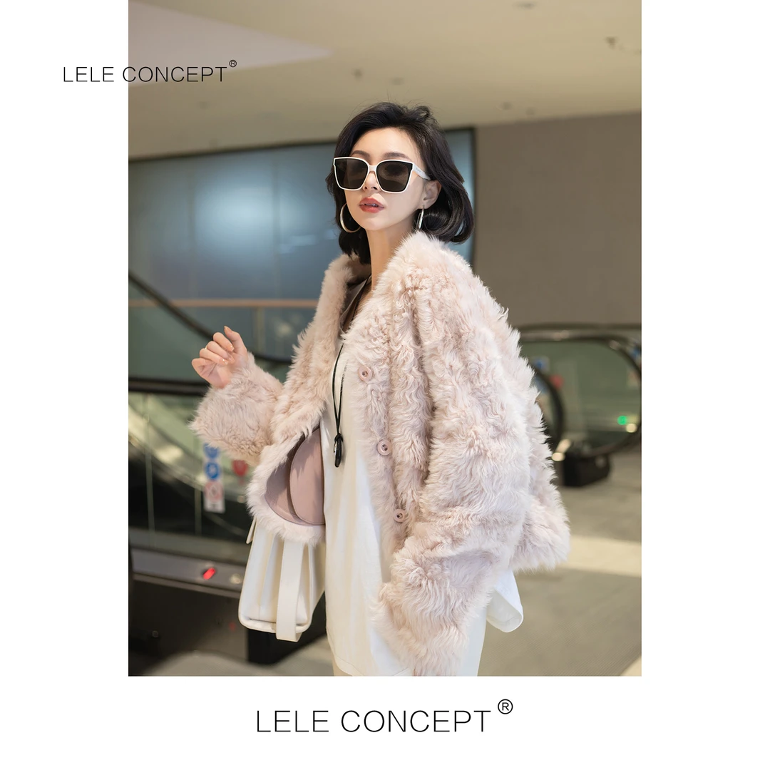 LELE CONCEPT｜【如一】冬无领轻奢优雅短款粉托卡皮毛一体外套Y0490