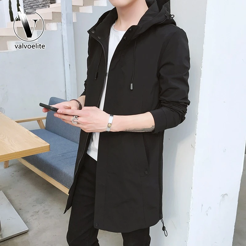 VALVOELITE风衣男中长版连帽秋季新款外套时尚秋季防风男款外套
