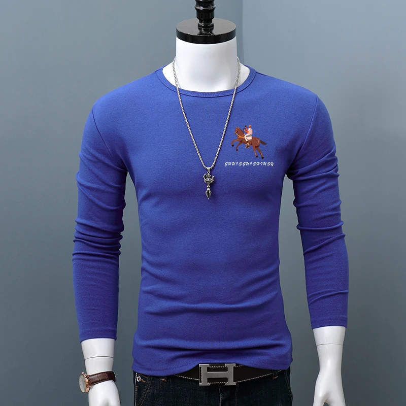 T恤男长袖舒适圆领青年修身韩版休闲秋衣印花百搭大码打底衫上衣