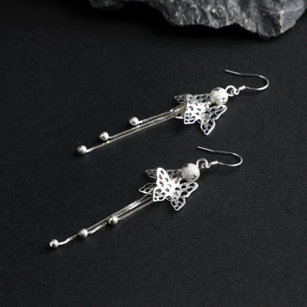 925银耳饰 （远）灵动蝴蝶流苏耳饰一对