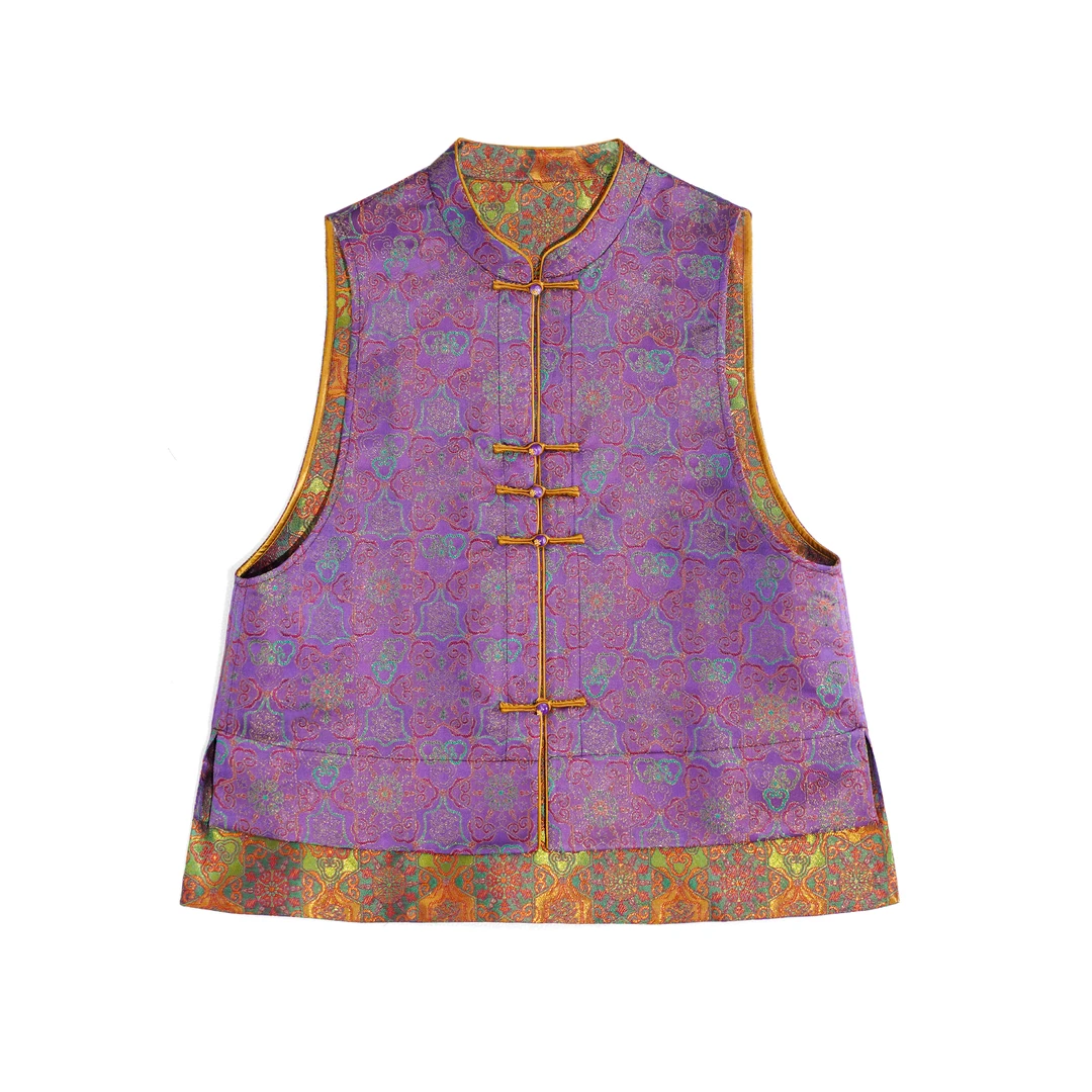 2025新款时尚百搭中式提花桑蚕丝双面穿立领马甲上衣BC2531101