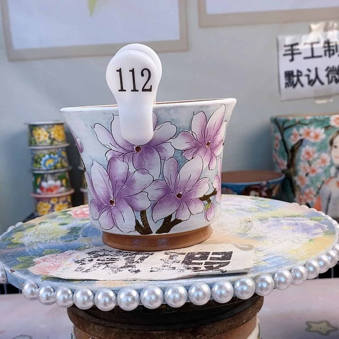 紫砂花盆红陶手绘花盆
