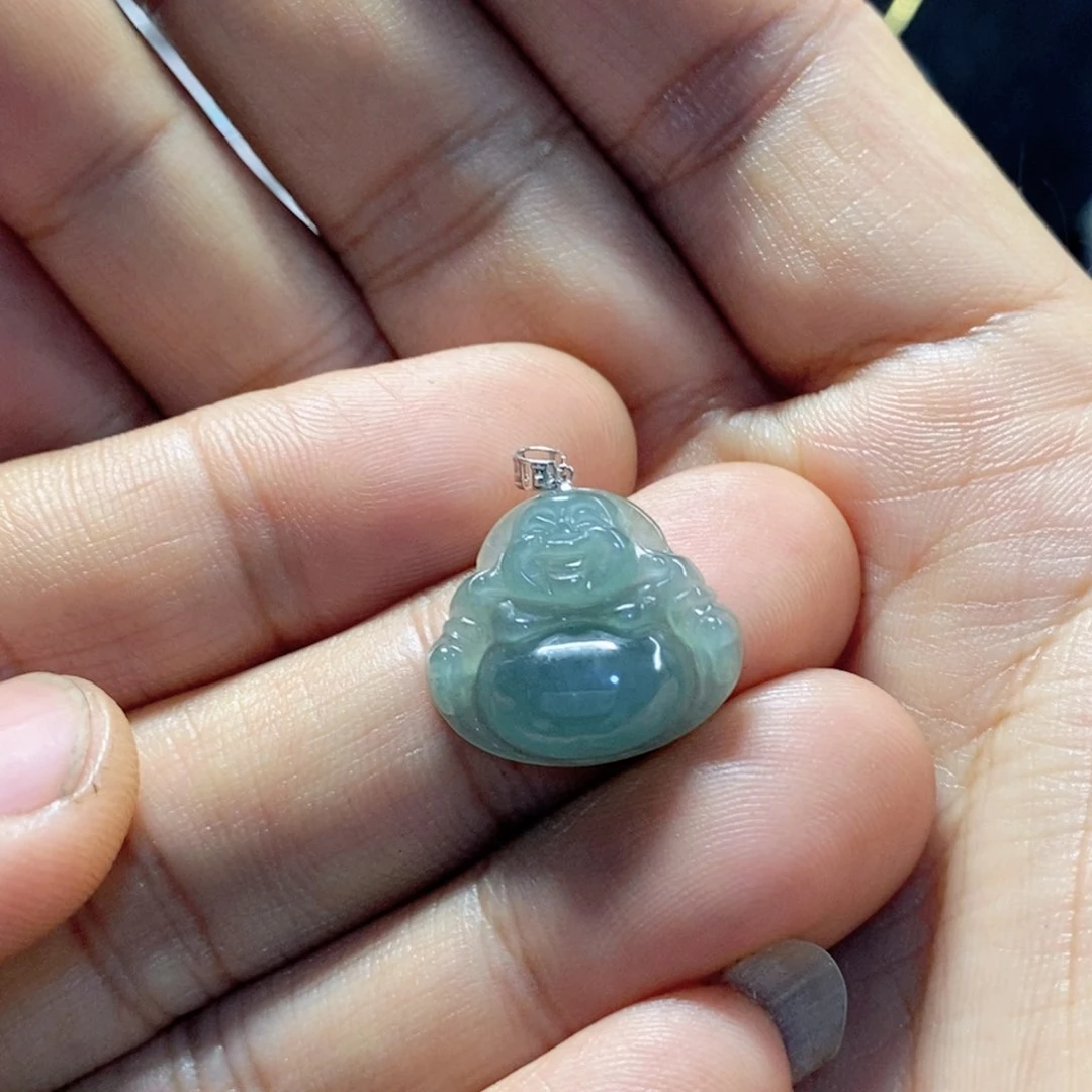 宁***-翡翠18K金镶嵌吊坠(不含链)缅甸翡翠A货佛公