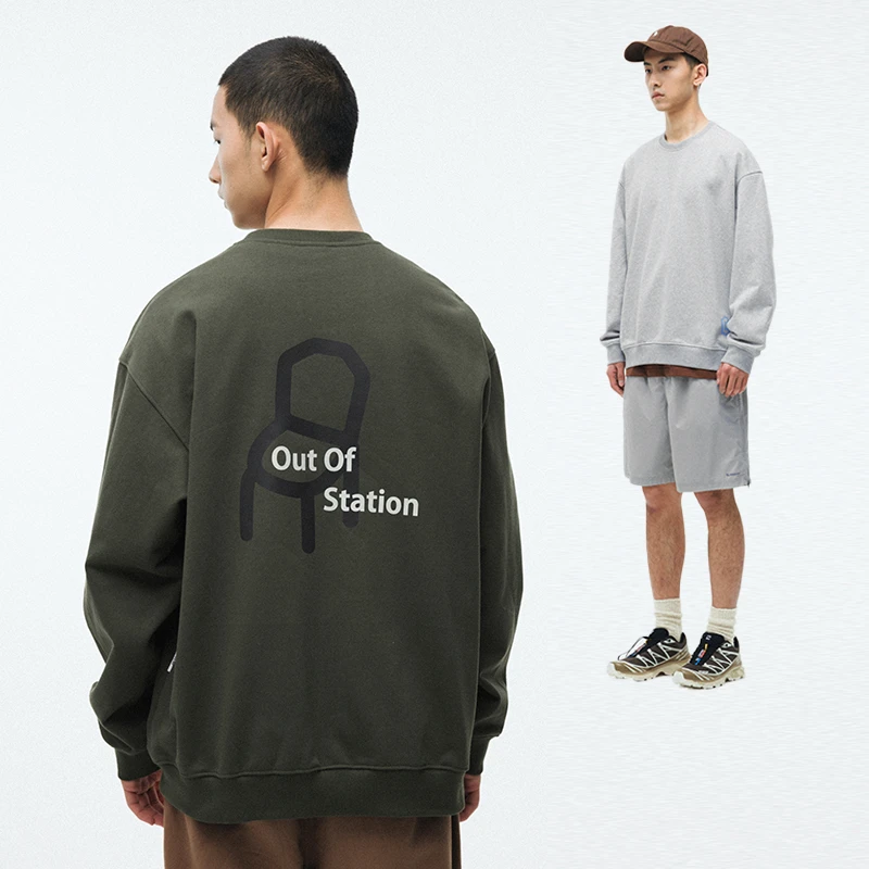 ben·panda长袖上衣男夏季休闲复古圆领印花纯棉情侣运动百搭