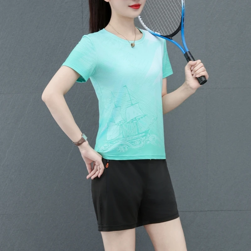 运动套装女夏季2025年新款时尚洋气中年妈妈短袖短裤休闲两件套潮