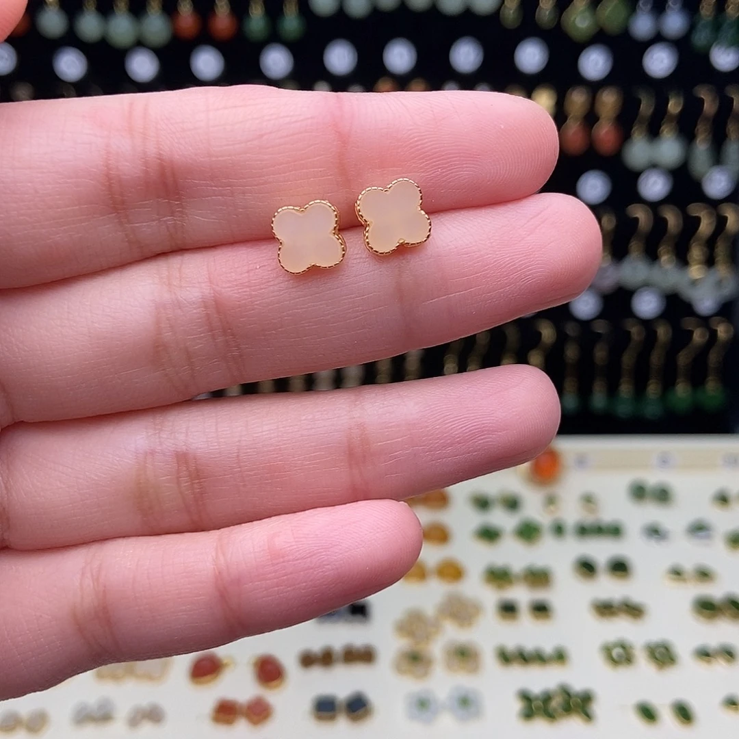 和田玉银S925镀金镶嵌耳饰