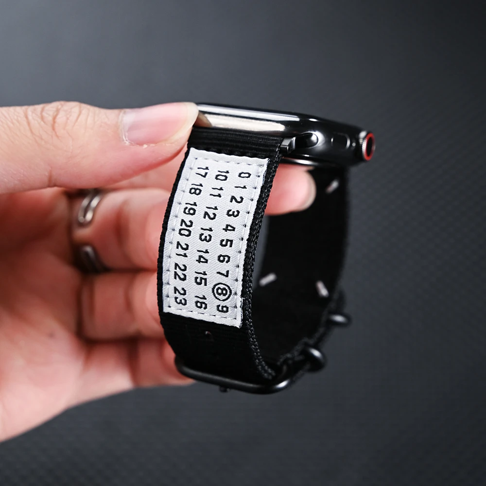 适用苹果AppleWatch987SE表带iwatchs10手工帆布Ultra标签马吉拉