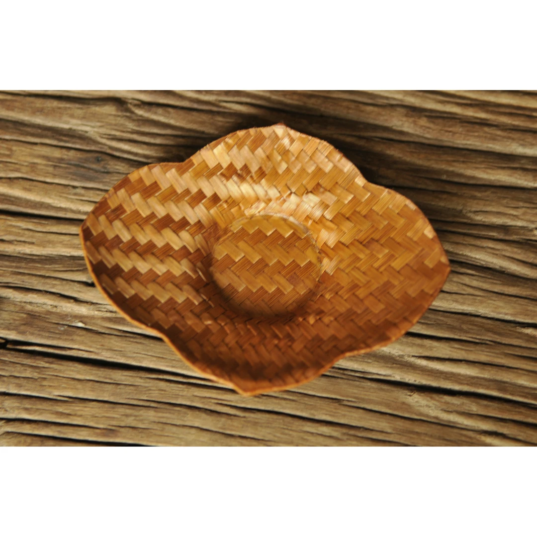 大漆竹席杯垫海棠