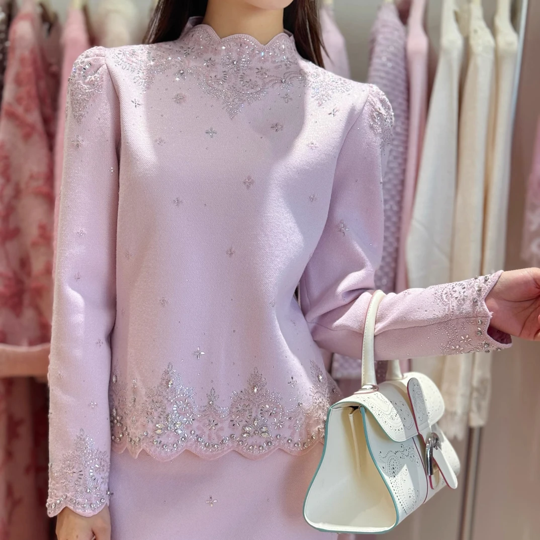 送八斤花生油 意大利纱线绵羊毛 半高领刺绣针织衫法式重工上衣