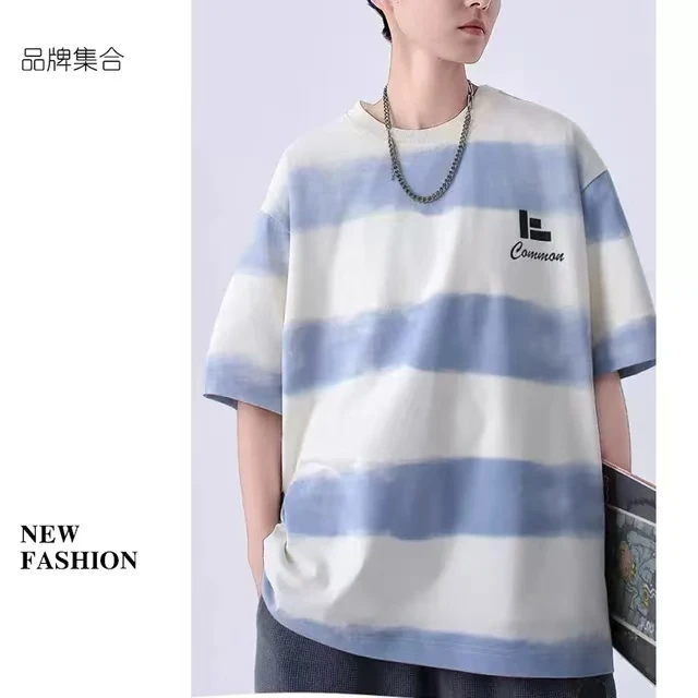 【0518】青少年夏季韩系撞色条纹短袖