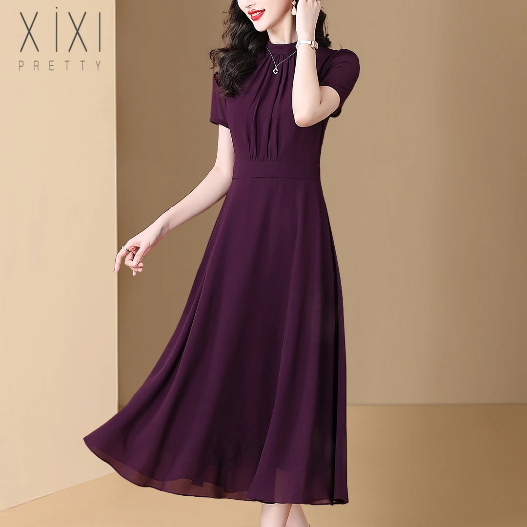 2025夏季新款奢华大牌妈妈连衣裙贵夫人收腰显瘦高级感时尚洋气裙