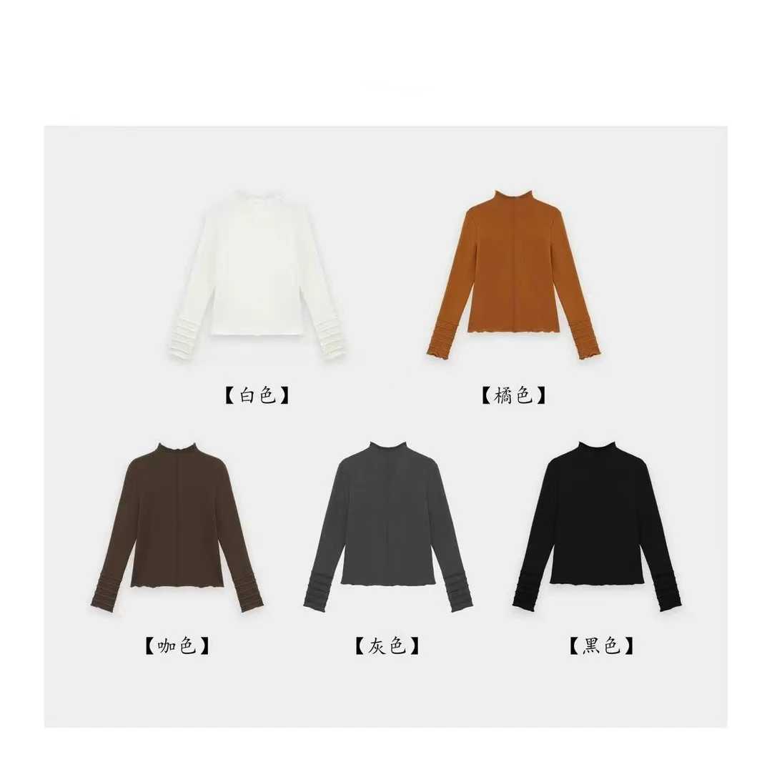冬季显瘦立领磨毛打底长袖休闲百搭纯色上衣-8085