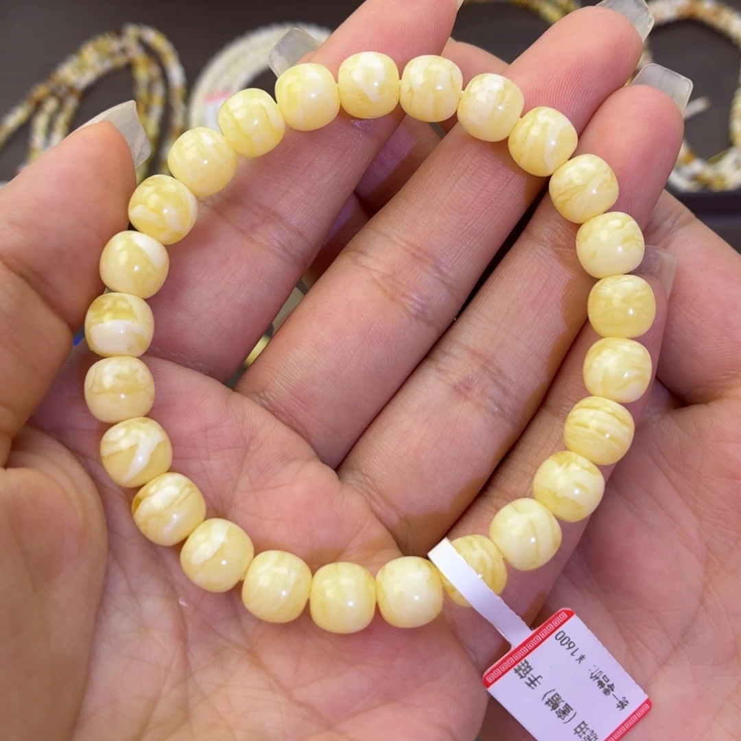 蜜蜡未镶嵌手链虎皮妖8.5
