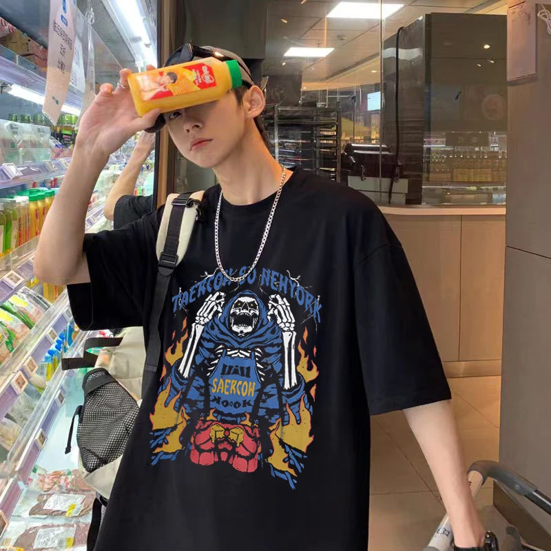 夏季港风街头情侣百搭重磅纯棉短袖T恤男情侣tee美式休闲上衣女潮