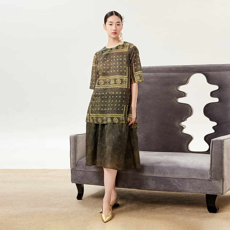 轮廓高级感印花半身裙复古民族风夏季裙子百搭简约女装L232Q003