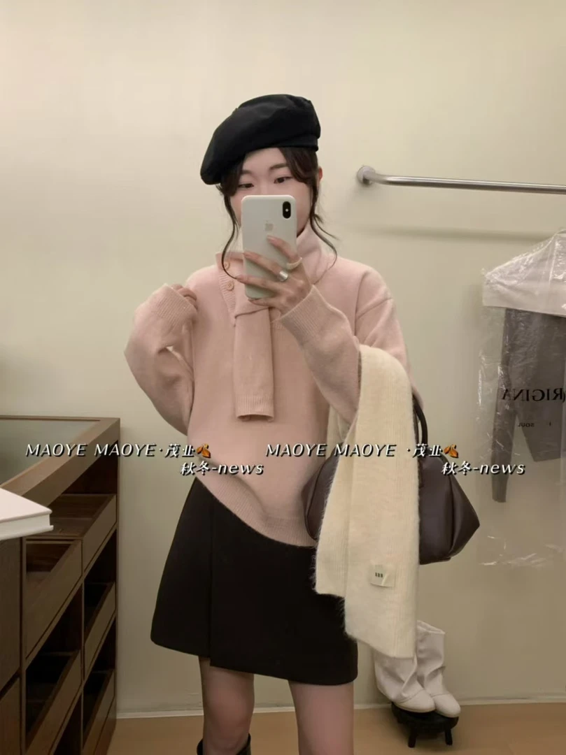 秋冬休闲圆领长袖毛衣女韩系慵懒风宽松显瘦百搭上衣